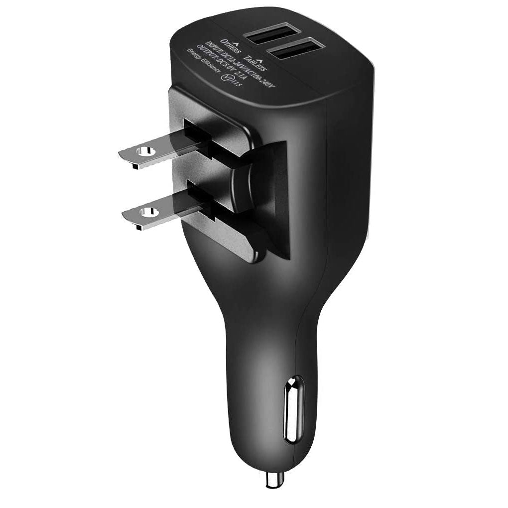2-in-1 Car Home Charger, Black Power Wire Charger Cord Micro-USB to USB-C Adapter Coiled USB Cable - NWE96