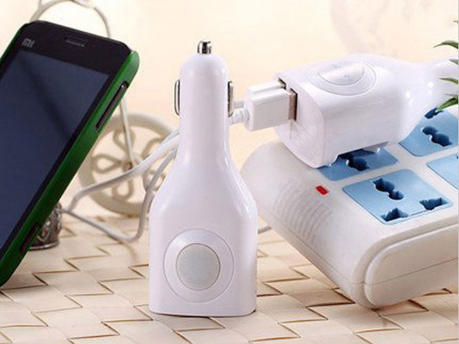 2-in-1 Car Home Charger, Folding Prongs Power Wire Charger Cord Micro-USB to USB-C Adapter Coiled USB Cable - NWK12