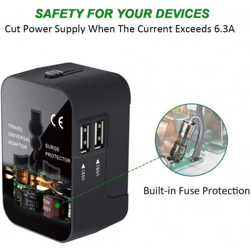 International Charger, AC Power Plug Converter Adapter Travel USB 2-Port - NWJ69
