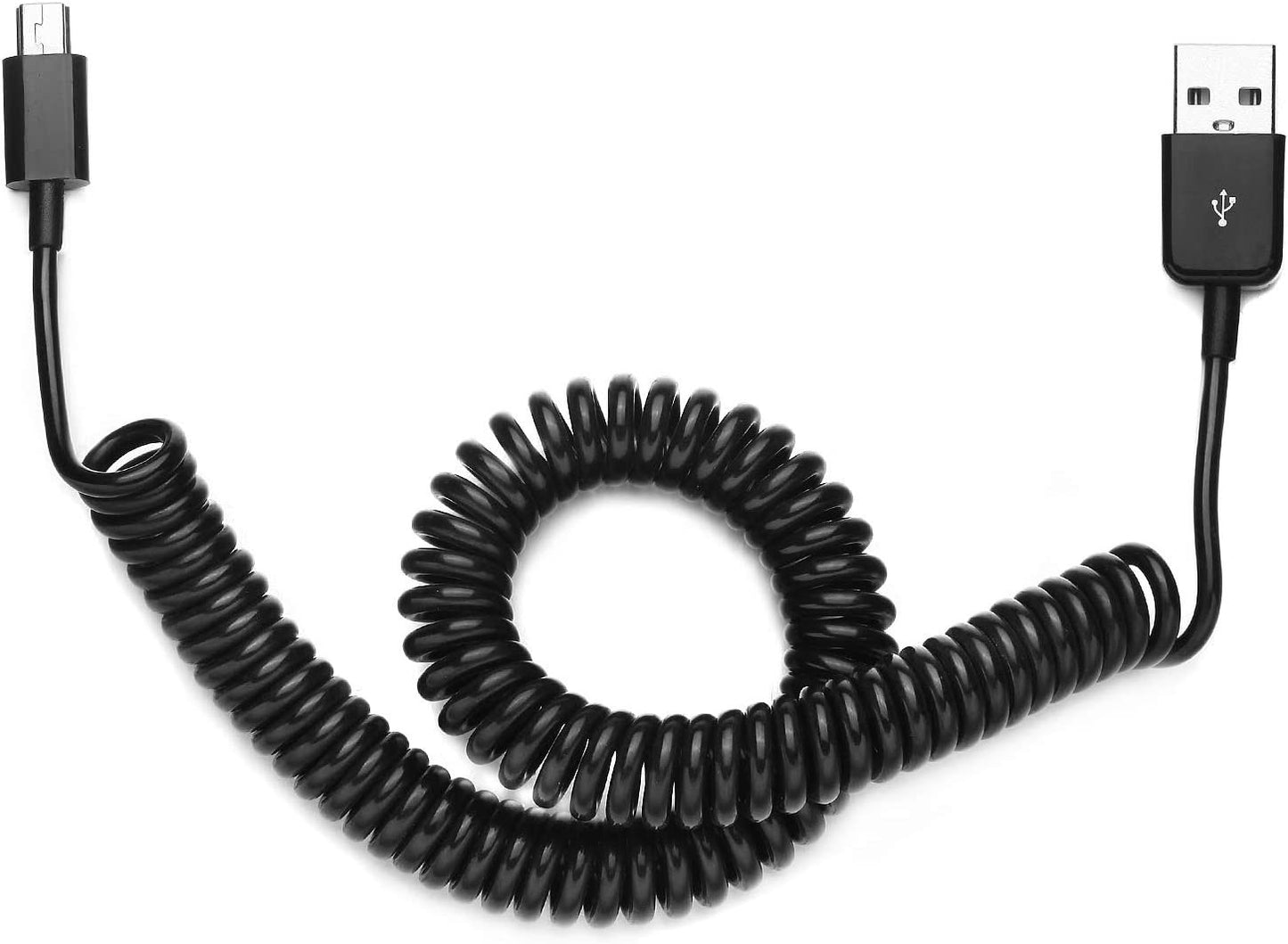 Coiled USB Cable, Black Sync Power Wire Micro-USB to USB-C Adapter Charger Cord - NWK81