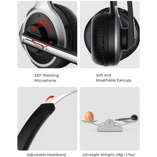 Wireless Headphone, Over-the-Head Earphone Hands-free Headset With Boom Mic - NWL96