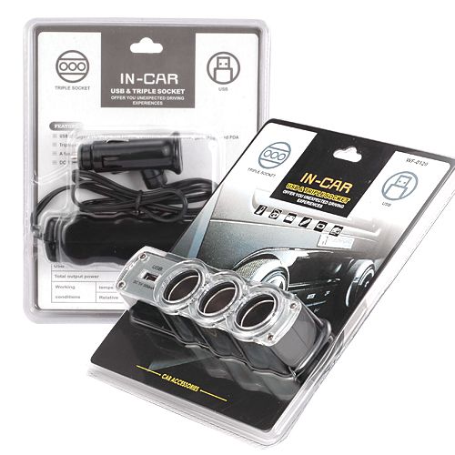 Car Charger, Strip Power DC Socket 3-Port Splitter - NWM60