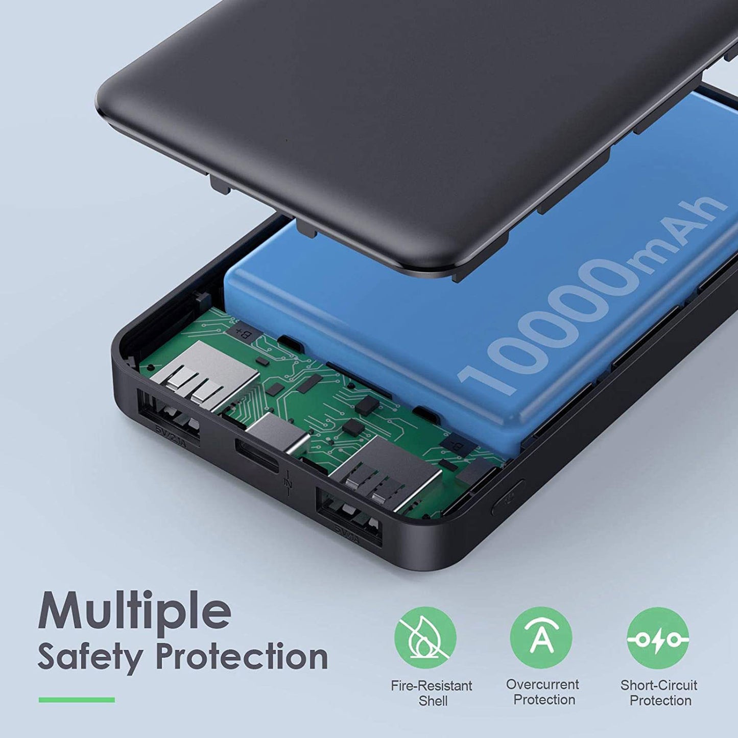 10000mAh Power Bank , 2-Port USB Slim Portable Charger Backup Battery LED Display - NWM11