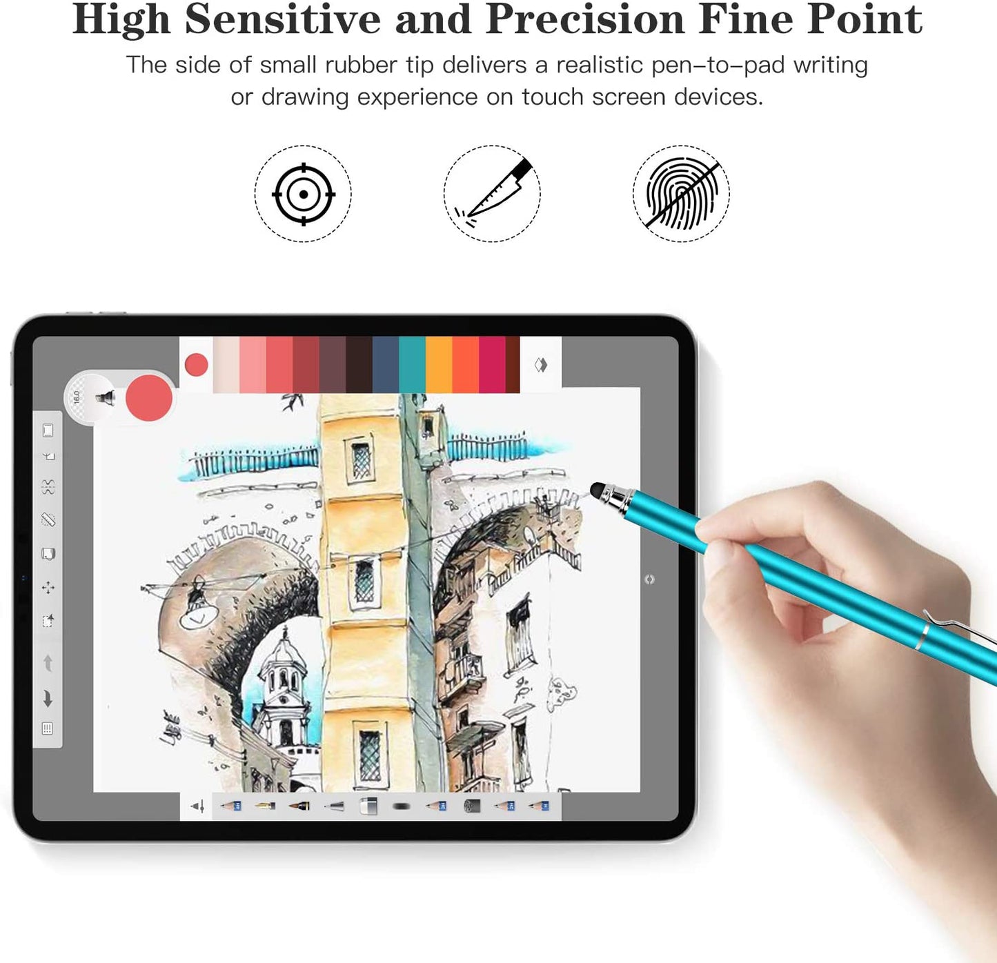Stylus, Blue Lightweight Aluminum Fiber Tip Touch Screen Pen - NWZ50