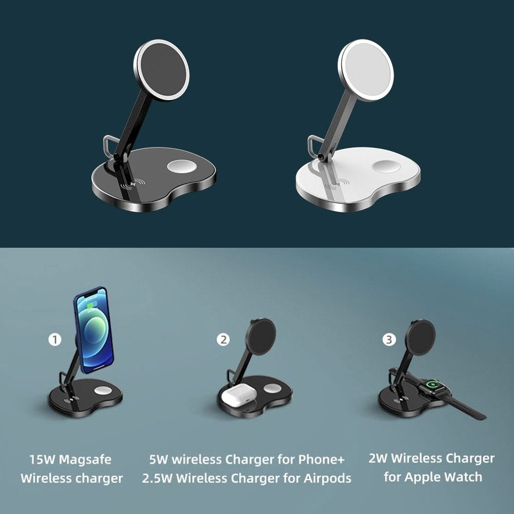 3-in-1 Magnetic Wireless Charger, Charging Pad Stand Foldable 15W Fast charge - NWY81