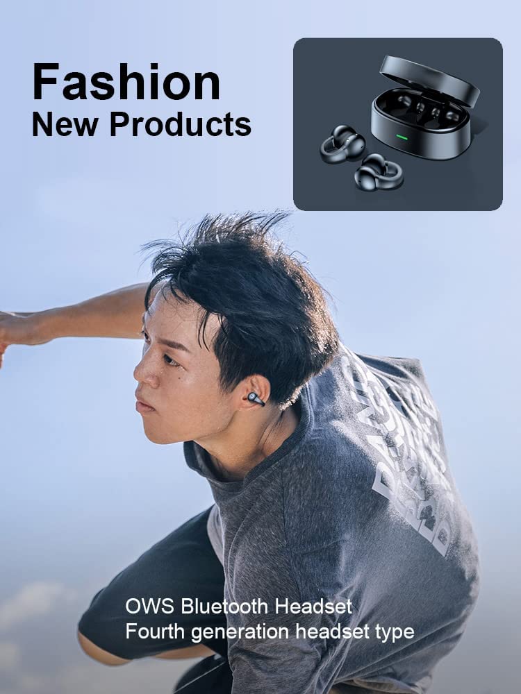 Wireless Ear-Clip TWS Earphones, Hands-free Mic Charging Case True Stereo Bone Conduction Headphones Bluetooth Earbuds - NWZ30