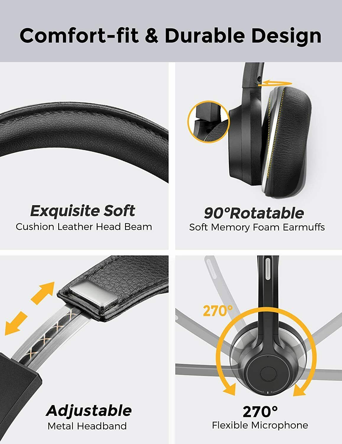 Wireless Over-Ear Headphones, Noise Isolation Earphones Hands-free Headset Boom Microphone - NWZ58