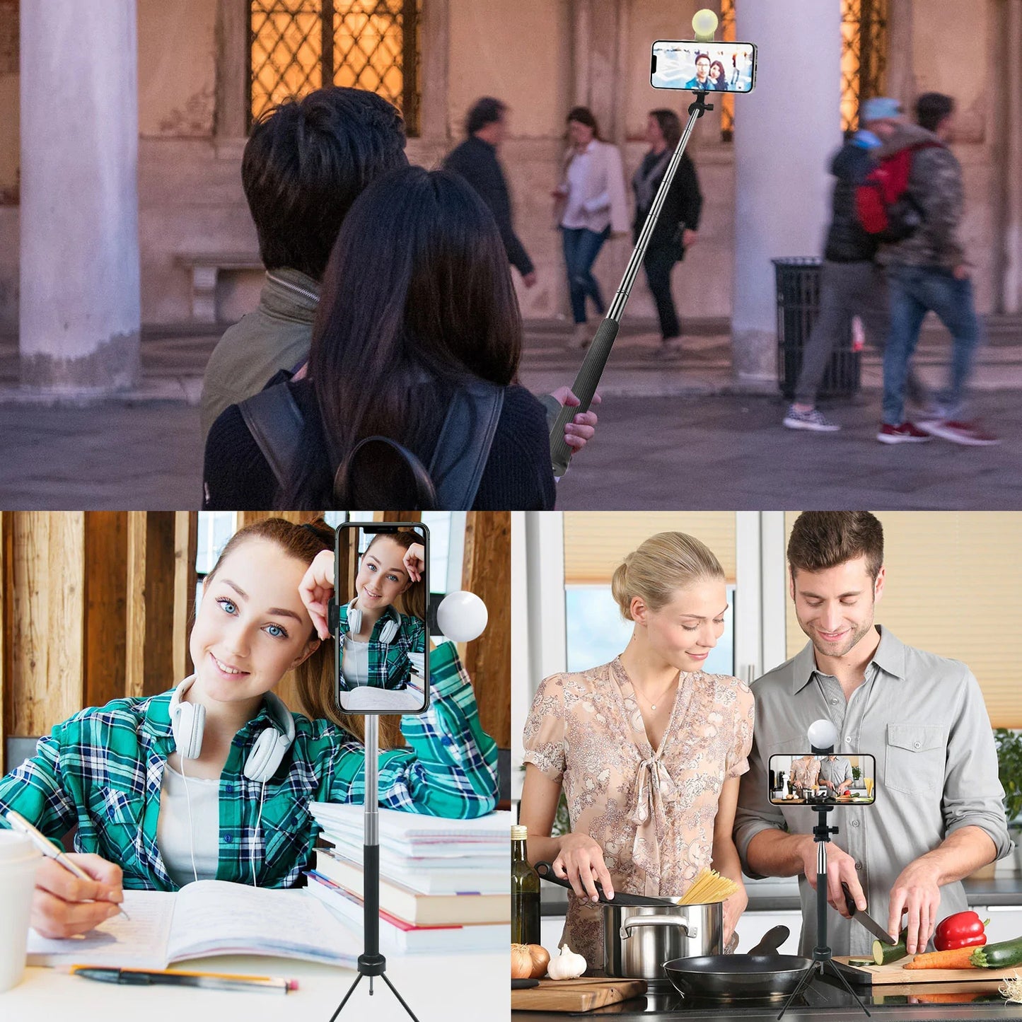 Selfie Stick, Self-Portrait Stand Remote Shutter Built-in Tripod Wireless - NWZ98