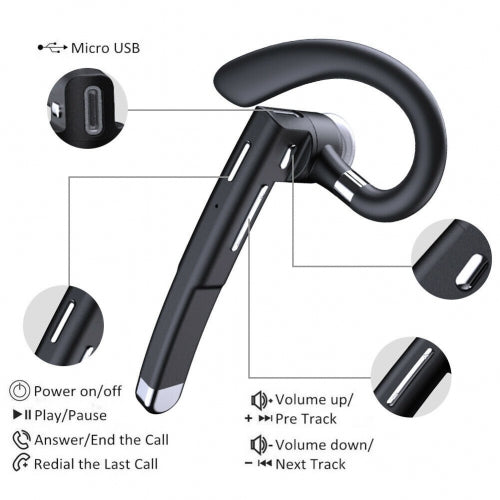 Wireless Earphone, Headset Single Handsfree Headphone Boom Mic Ear-hook - NWJ36
