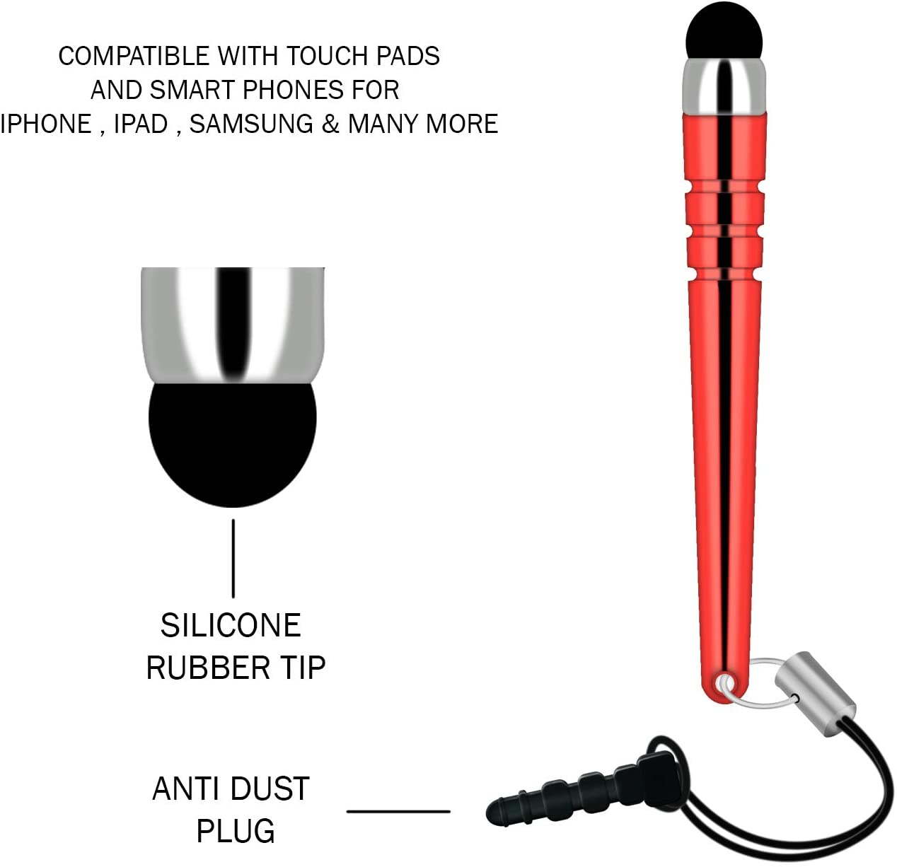 Red Stylus, Compact Aluminum Touch Pen - NWY03
