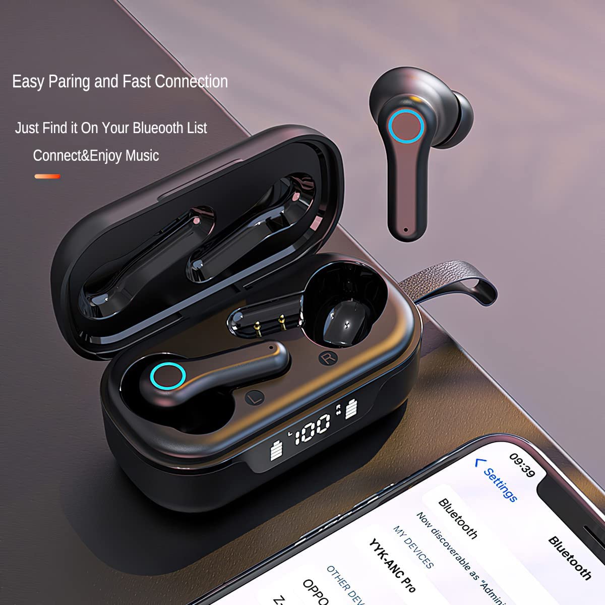 TWS Wireless Earphones, Hands-free Mic Headset True Stereo Headphones ANC Earbuds - NWE70
