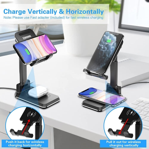 Dual 10W Wireless Charger, Charging Pad 2-Coils Stand Foldable Fast - NWJ96