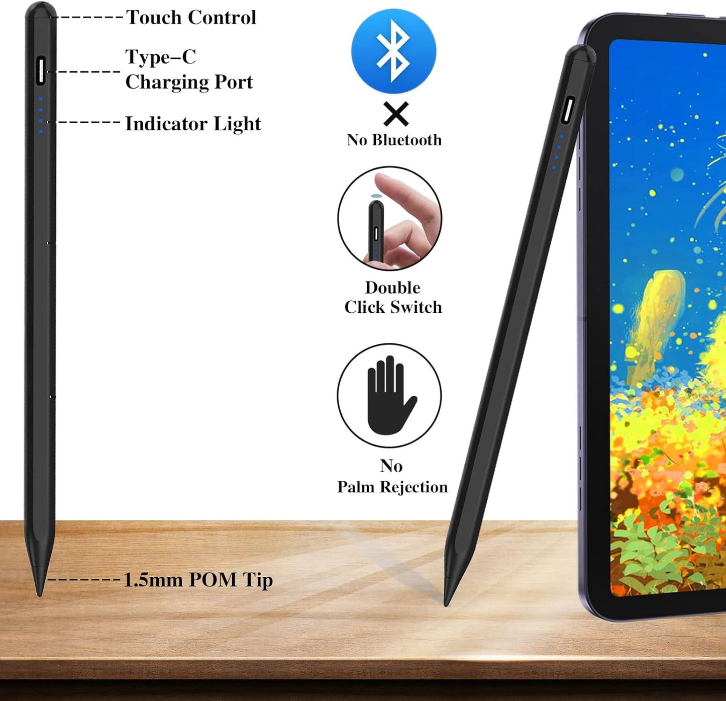 Active Stylus Pen, Palm Rejection Rechargeable Touch Capacitive Digital - NWG84 1505-3