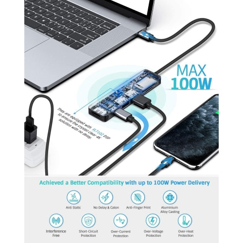 7-in-1 USB-C to 4K HDMI Adapter, TV Video Hub MicroSD Slot Charger Port HDTV Adapter PD Port - NWS78