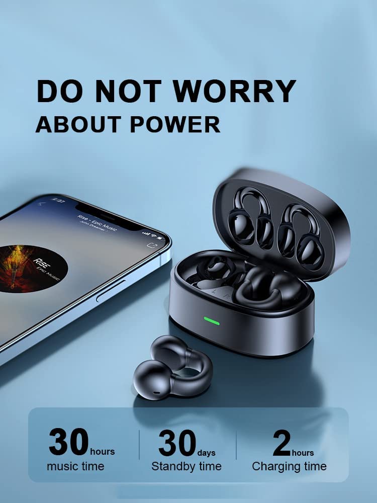 Wireless Ear-Clip TWS Earphones, Hands-free Mic Charging Case True Stereo Bone Conduction Headphones Bluetooth Earbuds - NWZ30