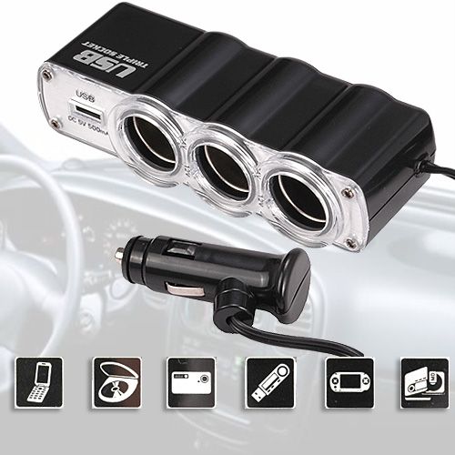 Car Charger, Strip Power DC Socket 3-Port Splitter - NWM60