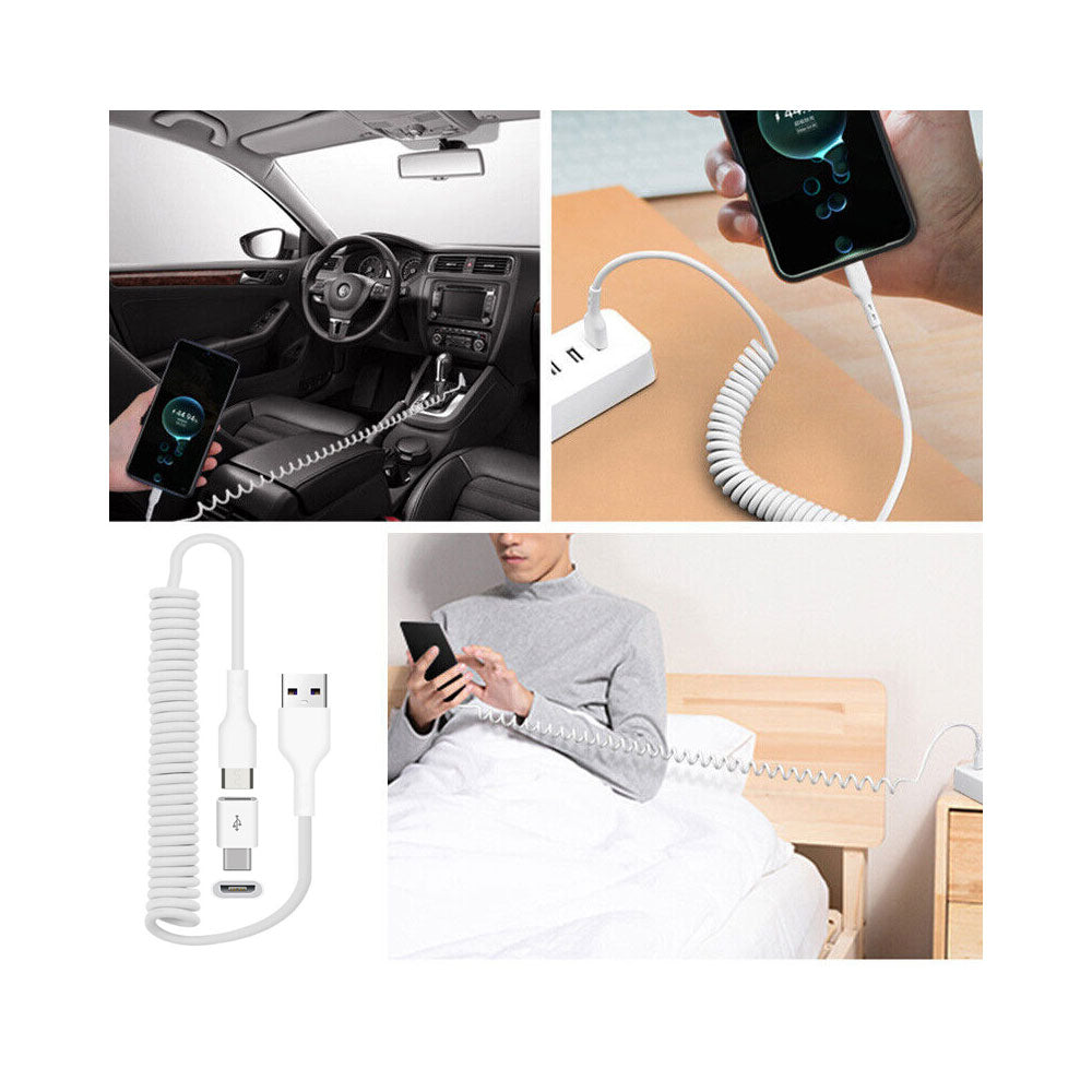 Coiled USB Cable , White Sync Power Wire Charger Cord - NWK34
