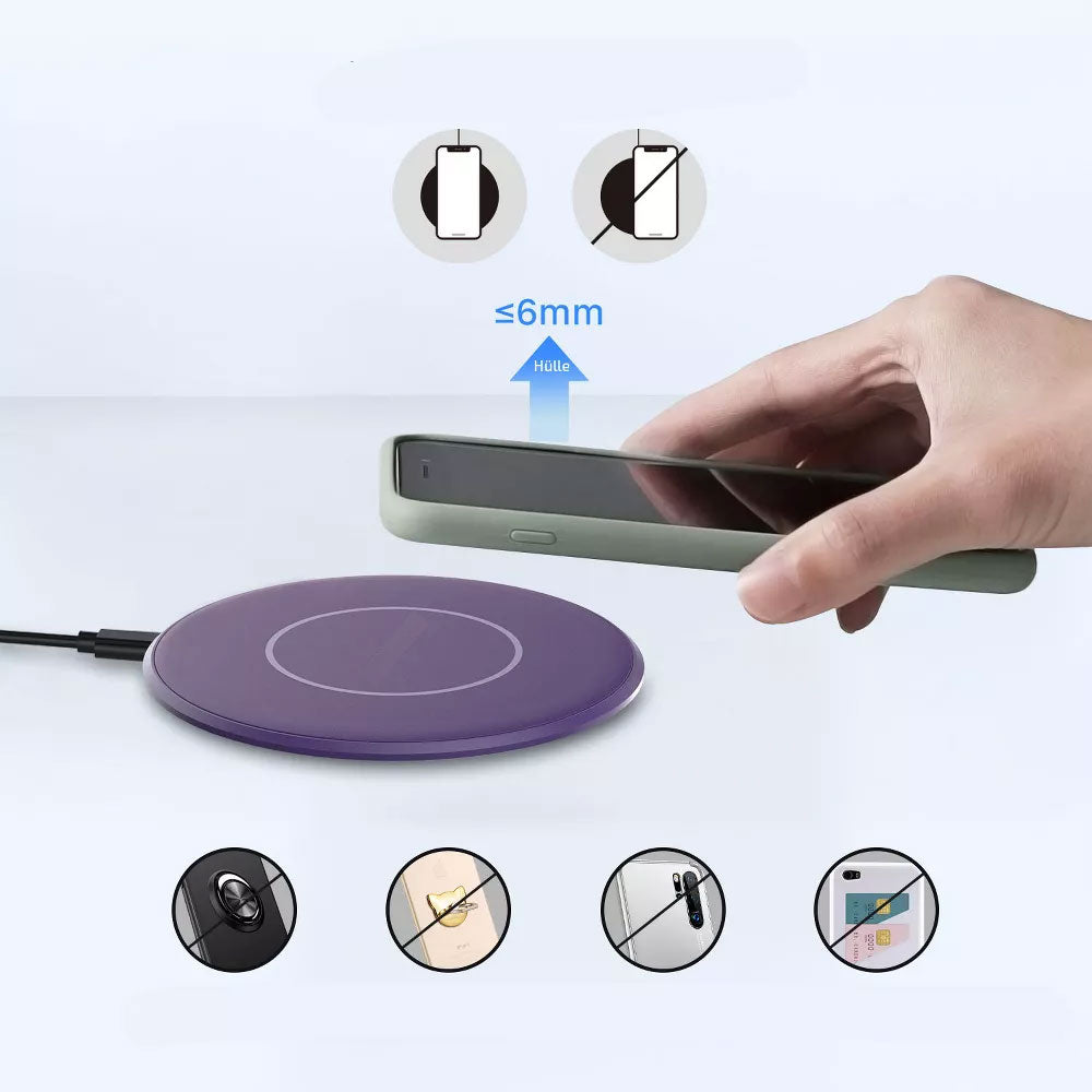 Purple 15W Wireless Charger , Quick Charge Slim Charging Pad Fast Charge - NWY88