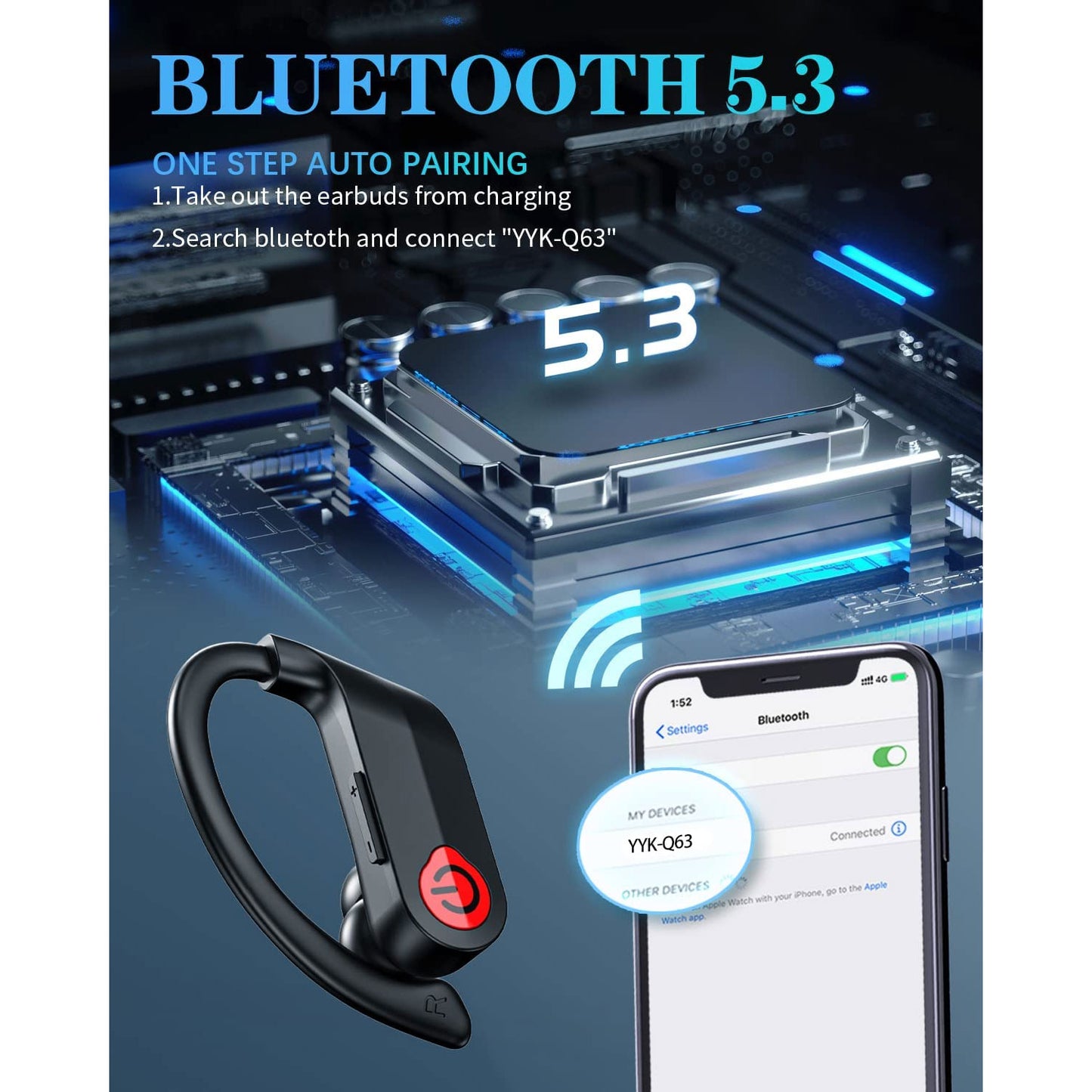 TWS Earphones , Headset True Stereo Earbuds Headphones Wireless Earhook - NWY46
