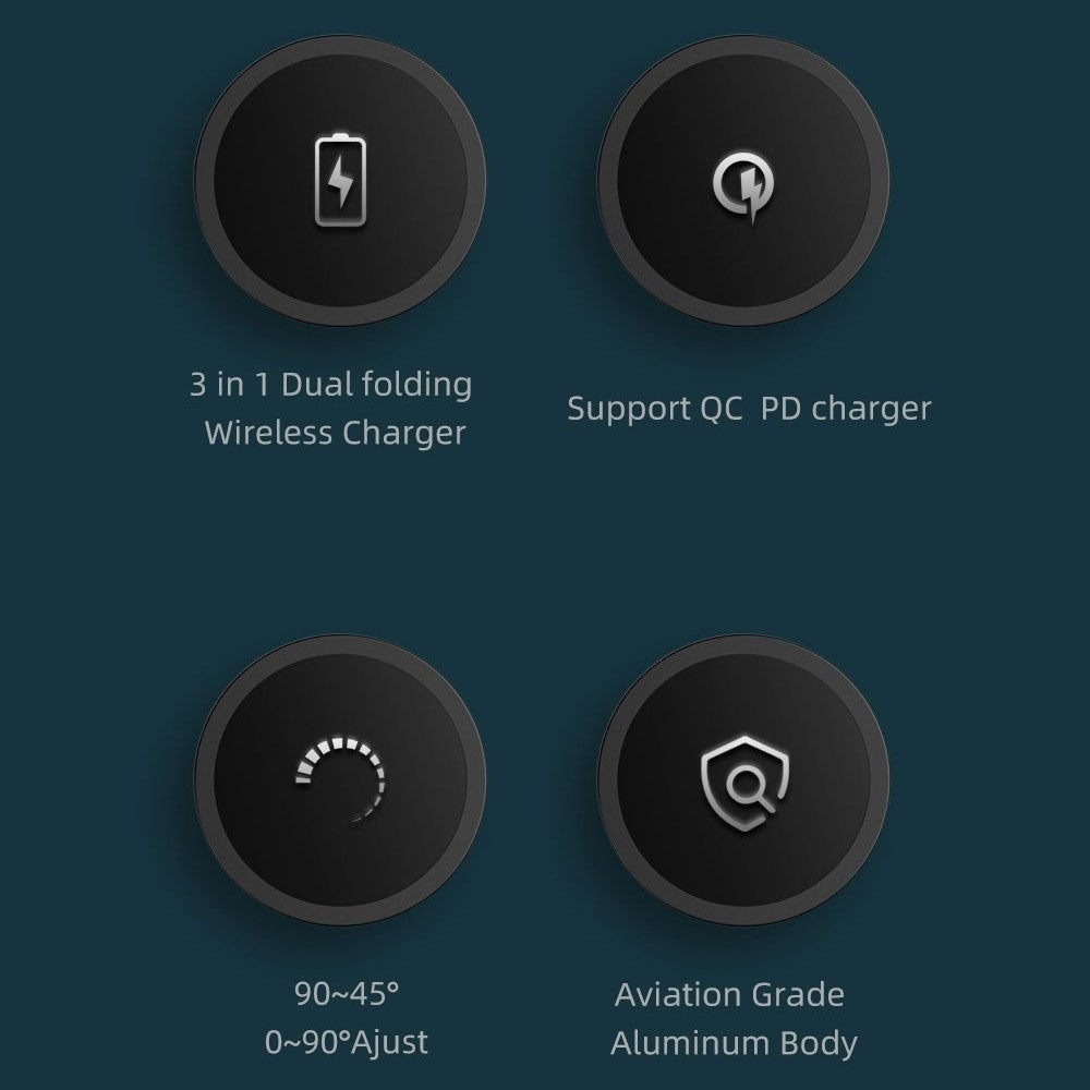 3-in-1 Magnetic Wireless Charger, Charging Pad Stand Foldable 15W Fast charge - NWY81