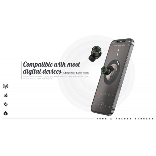 TWS Wireless Earphones, Hi-Fi Sound Headset Hands-free Mic True Wireless Stereo Headphones Earbuds - NWG10