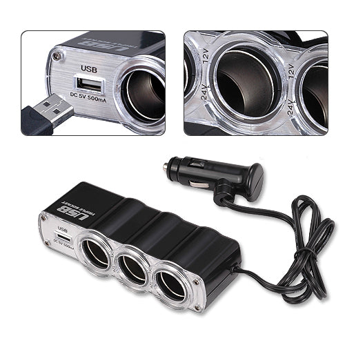 Car Charger, Strip Power DC Socket 3-Port Splitter - NWM60
