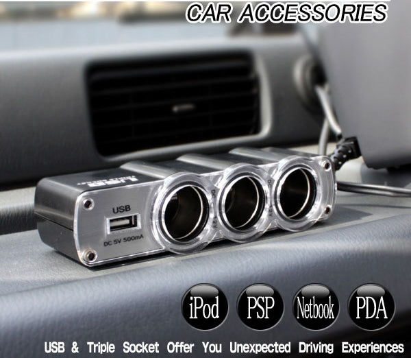 Car Charger, Strip Power DC Socket 3-Port Splitter - NWM60