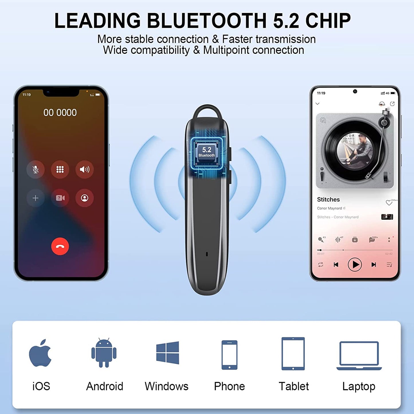 Wireless Earphone , Headset Single Headphone Handsfree Mic Mono Earbud - NWZ71