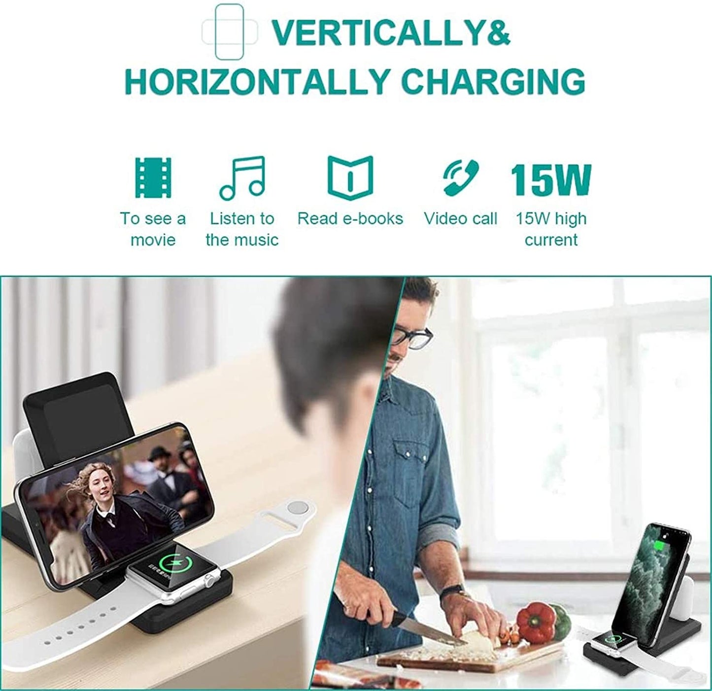 Wireless Charger, Charging Pad 2-Coils Stand Folding 15W Fast - NWZ82