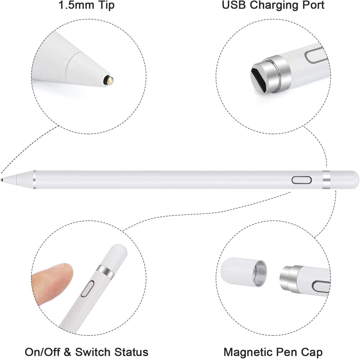 Active Stylus Pen, Palm Rejection Rechargeable Touch Capacitive Digital - NWB20