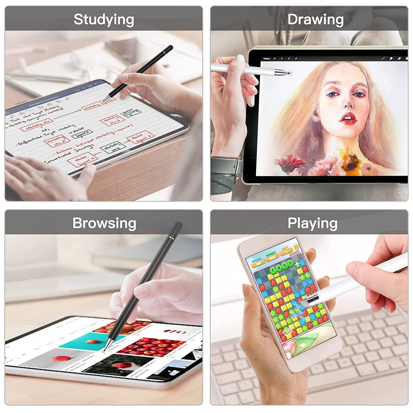 Stylus, White Lightweight Aluminum Fiber Tip Touch Screen Pen - NWZ74