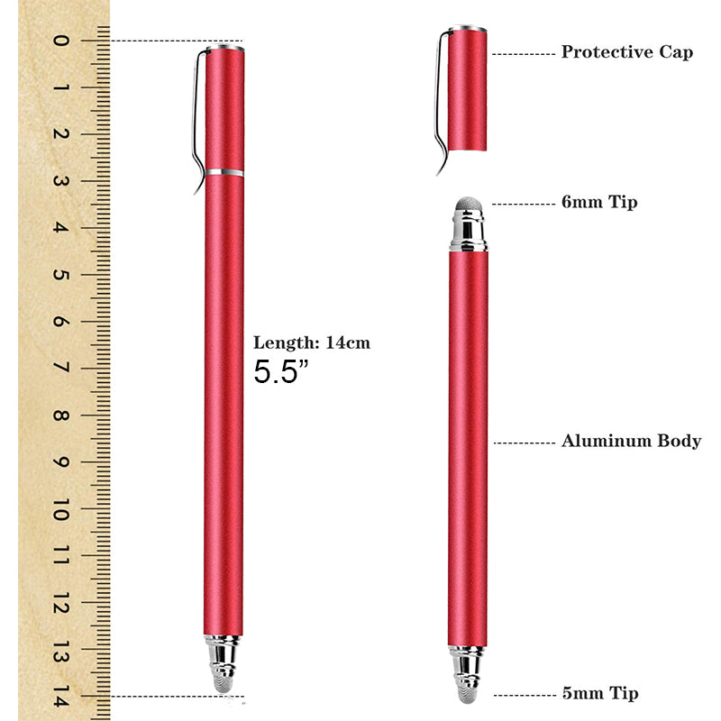 Red Stylus, Lightweight Aluminum Fiber Tip Touch Screen Pen - NWZ57