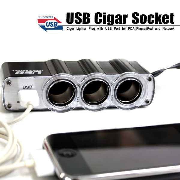 Car Charger, Strip Power DC Socket 3-Port Splitter - NWM60