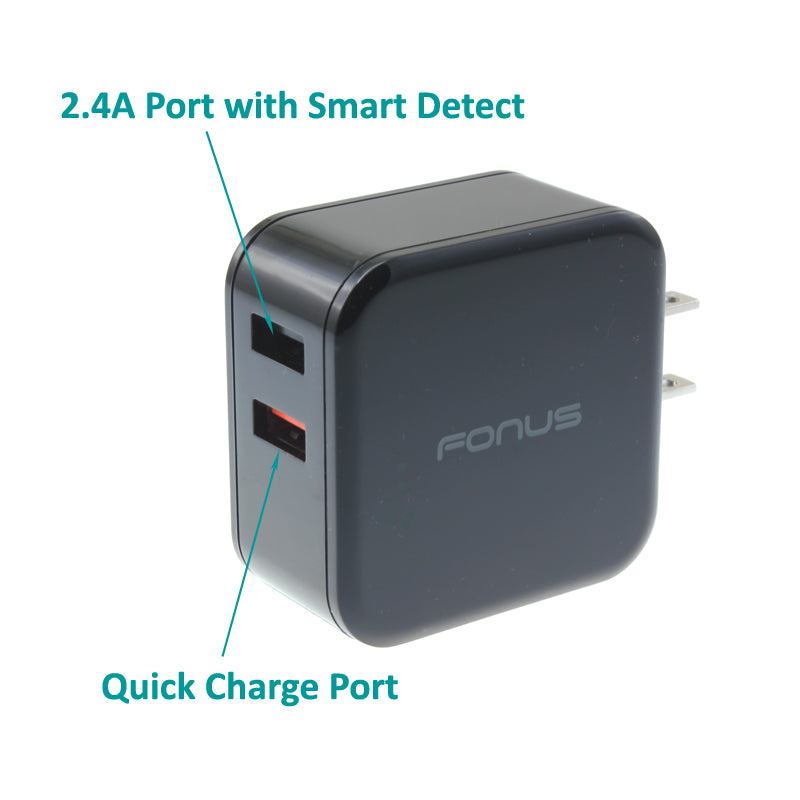 Quick Home Charger, Travel Power Cord 2-Port USB 6ft USB Cable 30W - NWR45