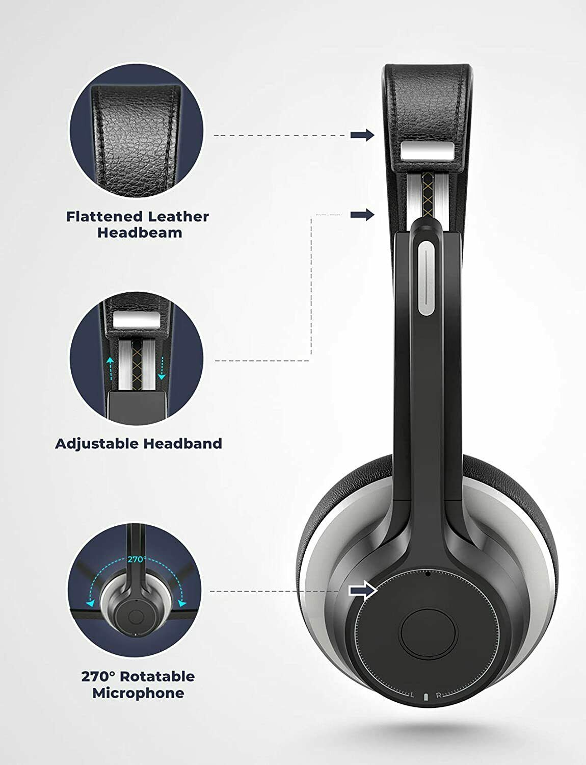 Wireless Over-Ear Headphones, Noise Isolation Earphones Hands-free Headset Boom Microphone - NWZ58