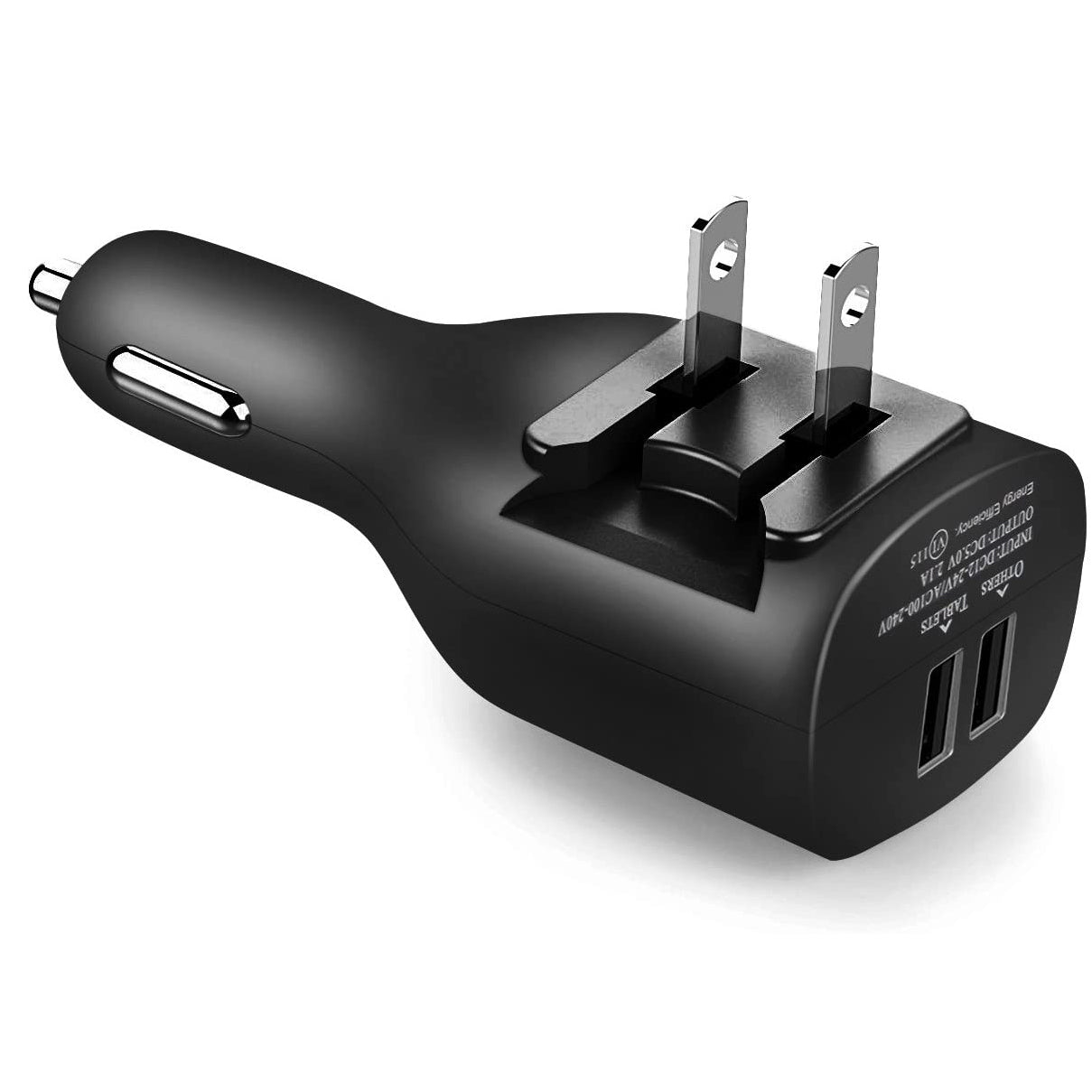 2-in-1 Car Home Charger, Black Power Wire Charger Cord Micro-USB to USB-C Adapter Coiled USB Cable - NWE96