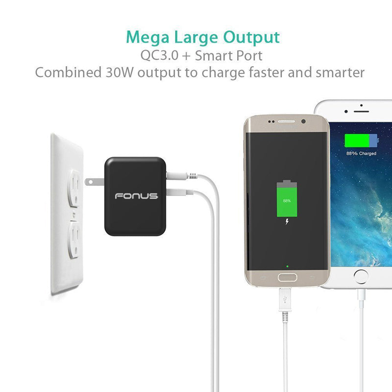Quick Home Charger, Travel Power Cord 2-Port USB 6ft USB Cable 30W - NWR45