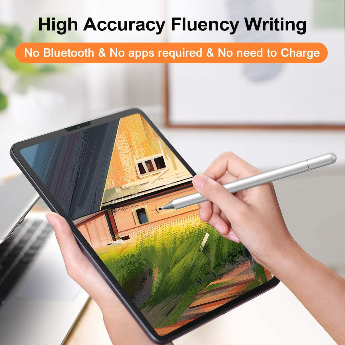 Stylus, Silver Color Lightweight Aluminum Fiber Tip Touch Screen Pen - NWZ81