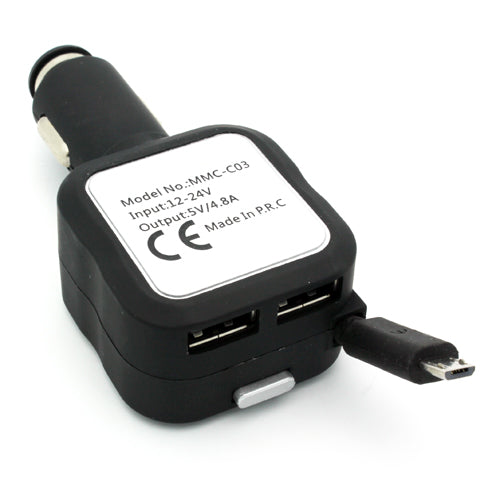 Car Charger, DC Socket Micro-USB 2-Port USB 4.8Amp Retractable - NWM89