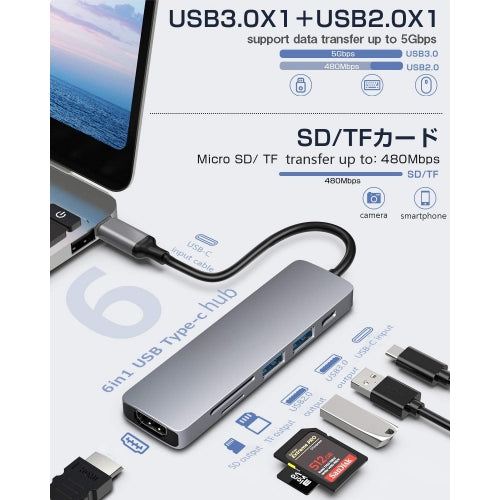 7-in-1 USB-C to 4K HDMI Adapter, TV Video Hub MicroSD Slot Charger Port HDTV Adapter PD Port - NWS78