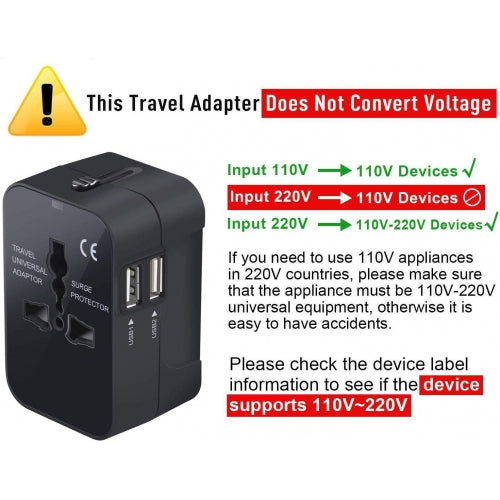 International Charger, AC Power Plug Converter Adapter Travel USB 2-Port - NWJ69