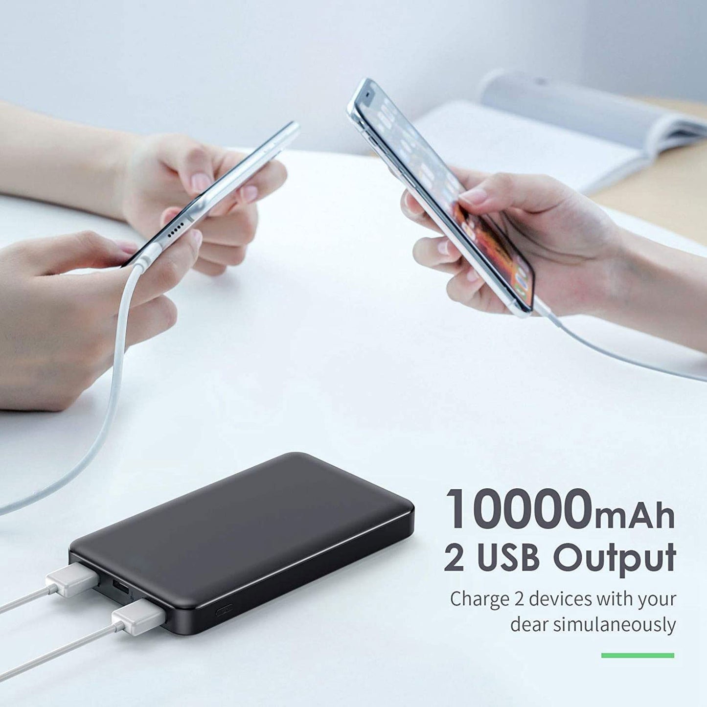 10000mAh Power Bank , 2-Port USB Slim Portable Charger Backup Battery LED Display - NWM11