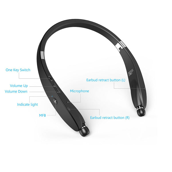 Wireless Headphones, Headset Neckband Folding Retractable Hands-free Mic Sports Earphones - NWM51