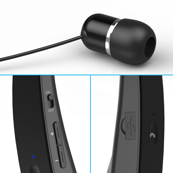 Wireless Headphones, Headset Neckband Folding Retractable Hands-free Mic Sports Earphones - NWM51
