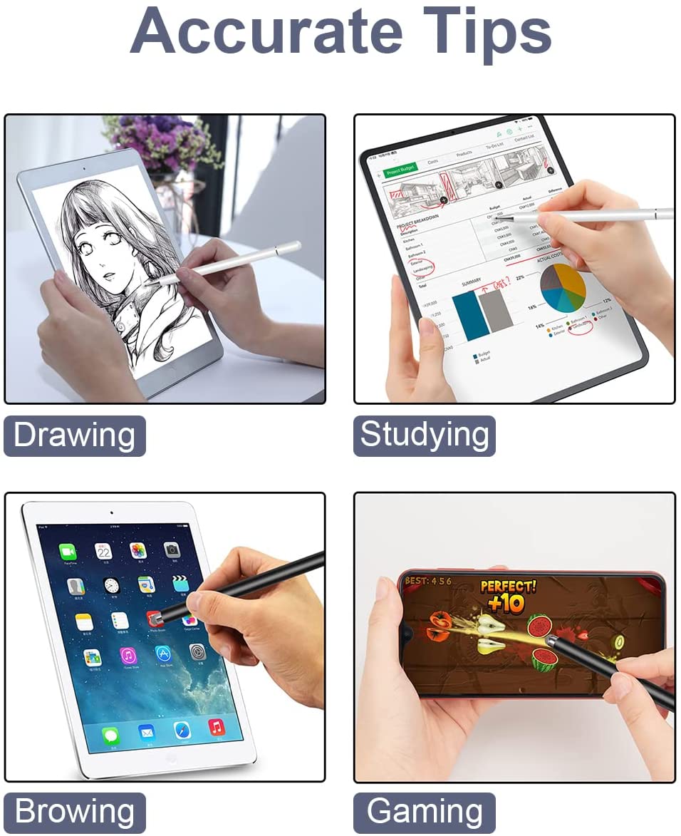 Stylus, Silver Color Lightweight Aluminum Fiber Tip Touch Screen Pen - NWZ81