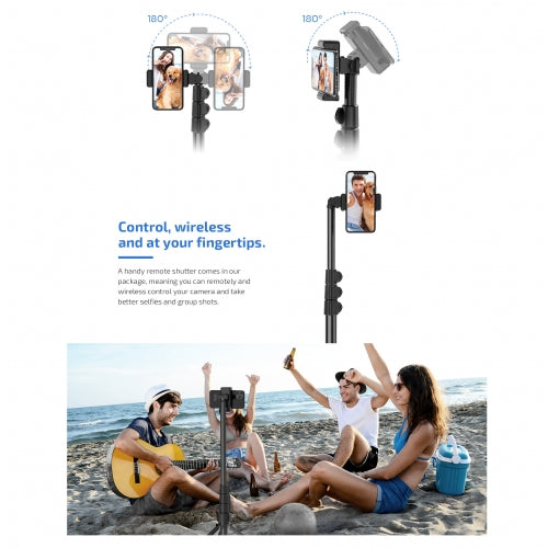 Tripod Selfie Stick, Self-Portrait Built-in Remote Shutter Monopod Wireless - NWRS1