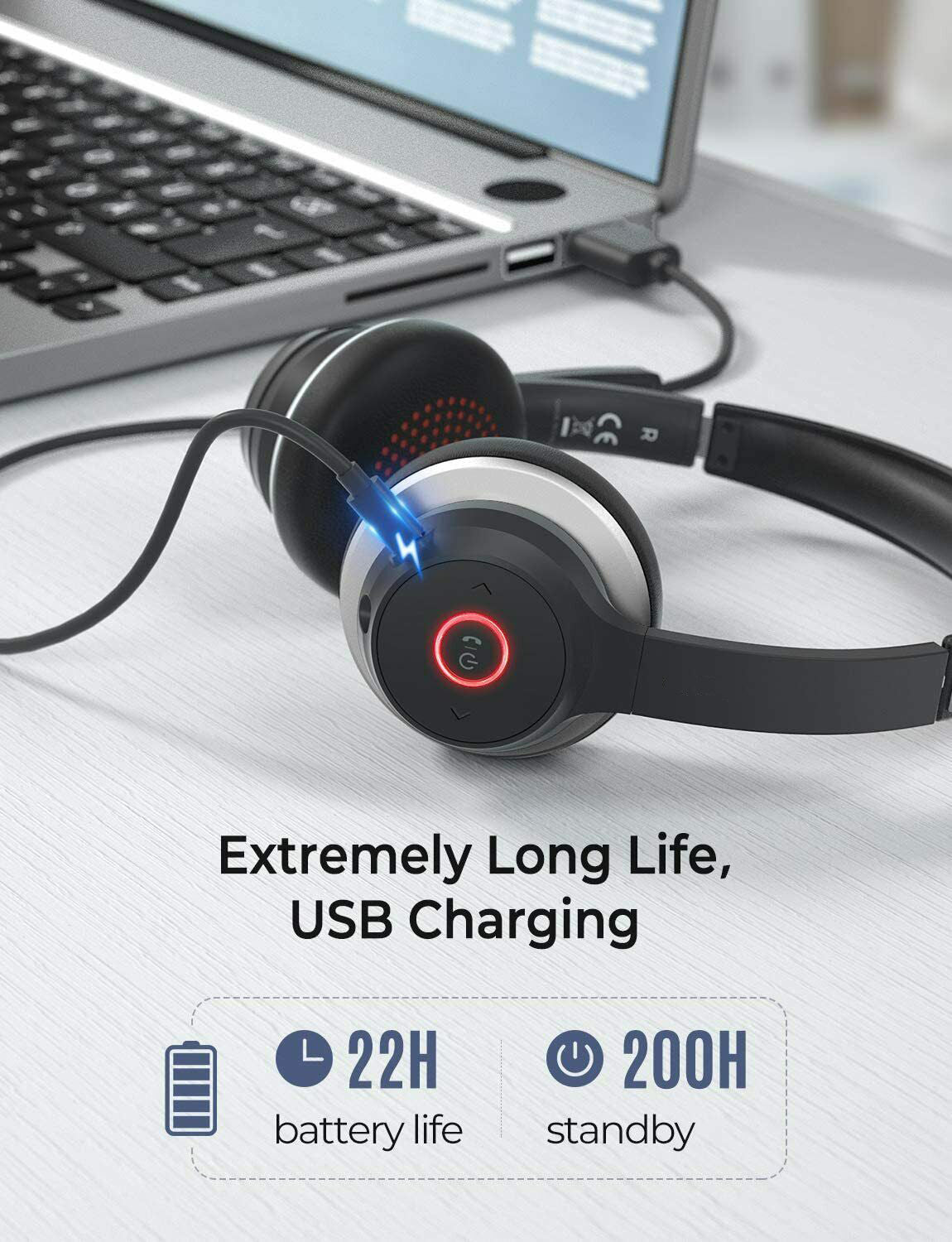 Wireless Over-Ear Headphones, Noise Isolation Earphones Hands-free Headset Boom Microphone - NWZ58