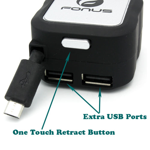 Car Charger, DC Socket Micro-USB 2-Port USB 4.8Amp Retractable - NWM89