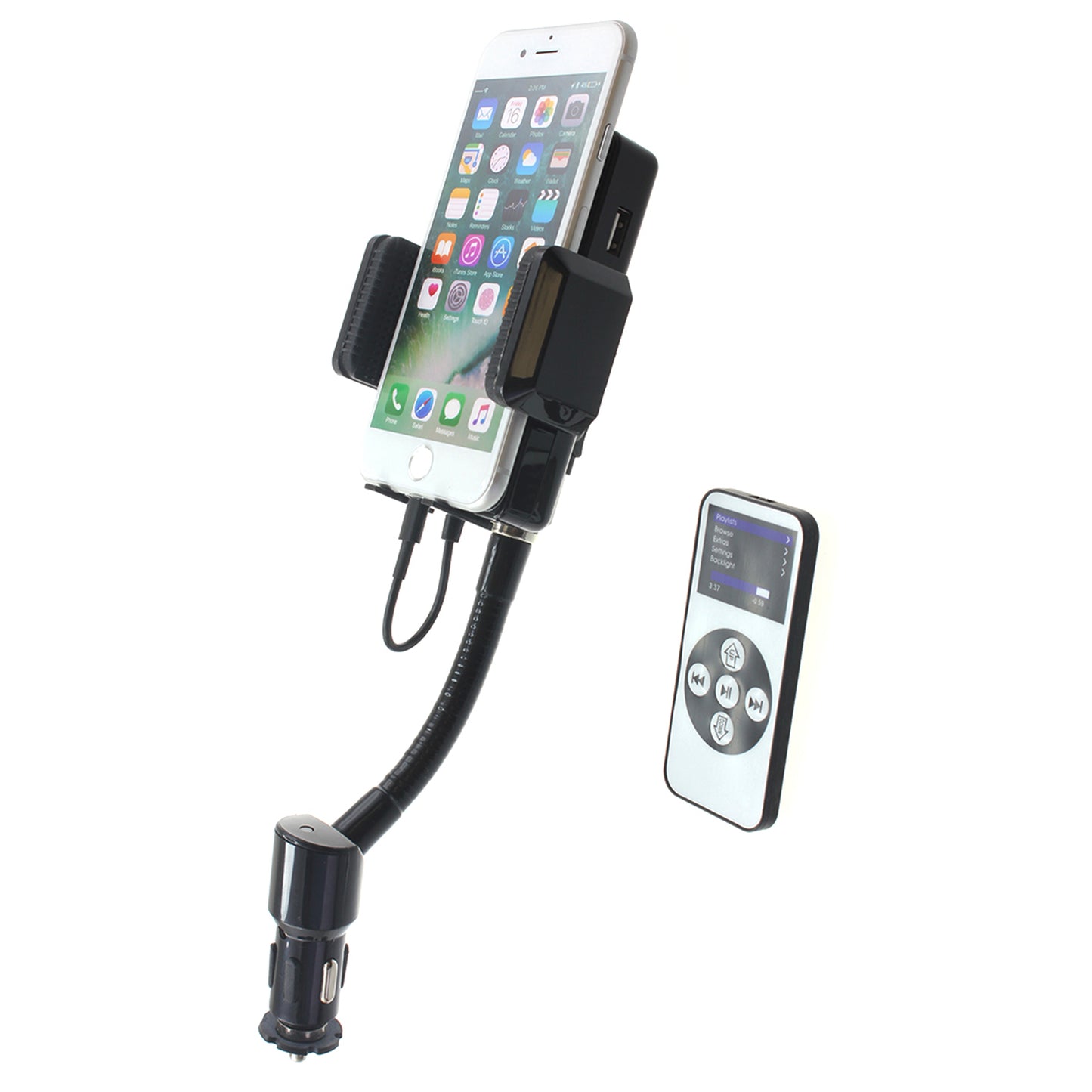 Car Mount, DC Socket Rotating USB Port Charger Holder FM Transmitter - NWJ45 645-1