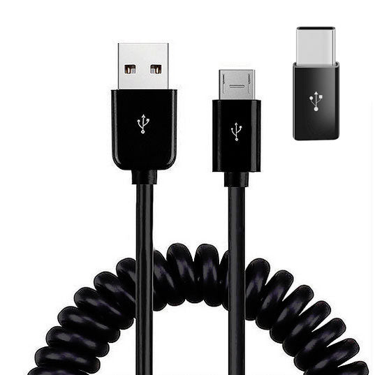 24W Fast Car Charger , Quick Charge Wire Power Cord Micro-USB to USB-C Adapter Coiled USB Cable - NWK78